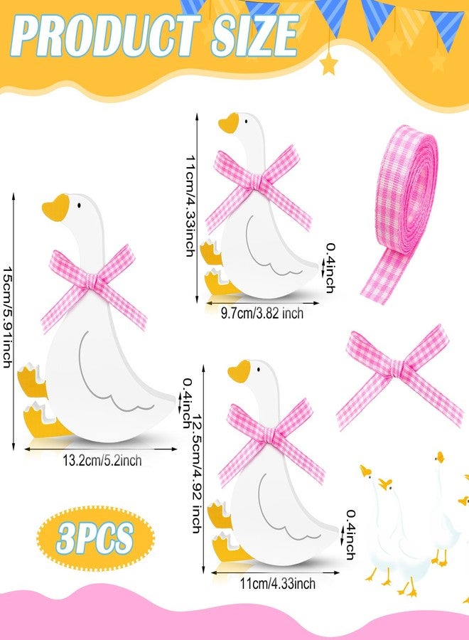 Yousoontic 3 Pcs Wooden Silly Goose Decorations, Cute Goose with Pink Bow, Funny Table Centerpiece for Baby Shower, 1st Birthday, Nursery, Tiered Tray, Desk & Shelf Decor, 5.9/4.9/4.3 Inch - Image 3