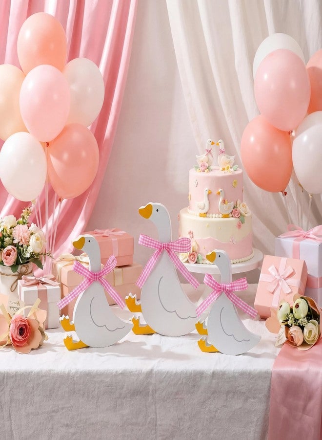 Yousoontic 3 Pcs Wooden Silly Goose Decorations, Cute Goose with Pink Bow, Funny Table Centerpiece for Baby Shower, 1st Birthday, Nursery, Tiered Tray, Desk & Shelf Decor, 5.9/4.9/4.3 Inch - Image 2