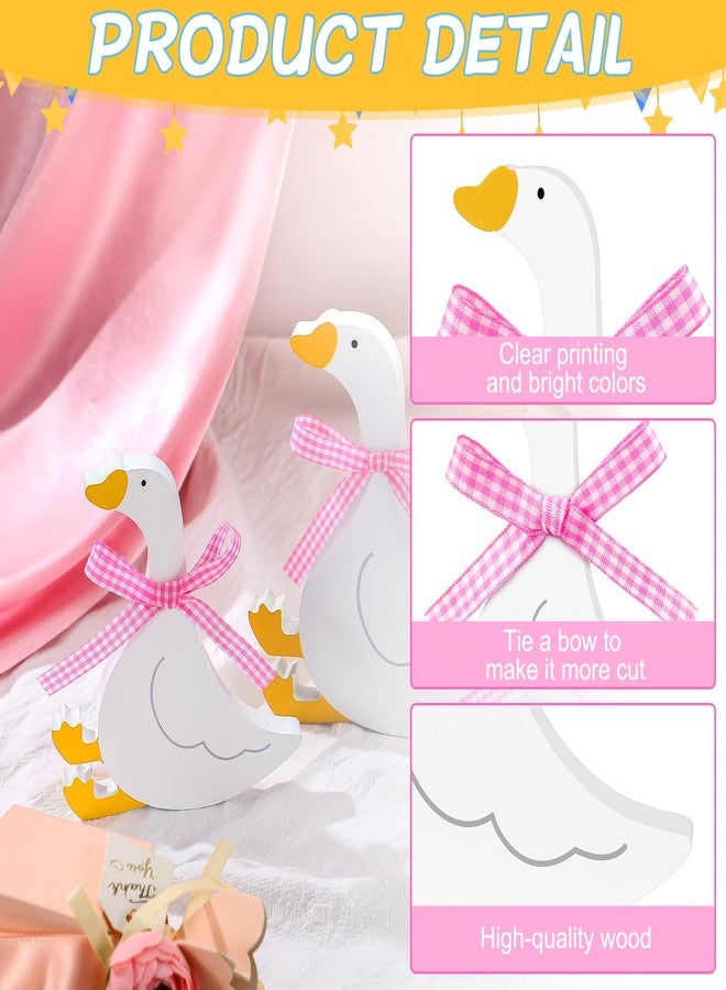 Yousoontic 3 Pcs Wooden Silly Goose Decorations, Cute Goose with Pink Bow, Funny Table Centerpiece for Baby Shower, 1st Birthday, Nursery, Tiered Tray, Desk & Shelf Decor, 5.9/4.9/4.3 Inch - Image 4