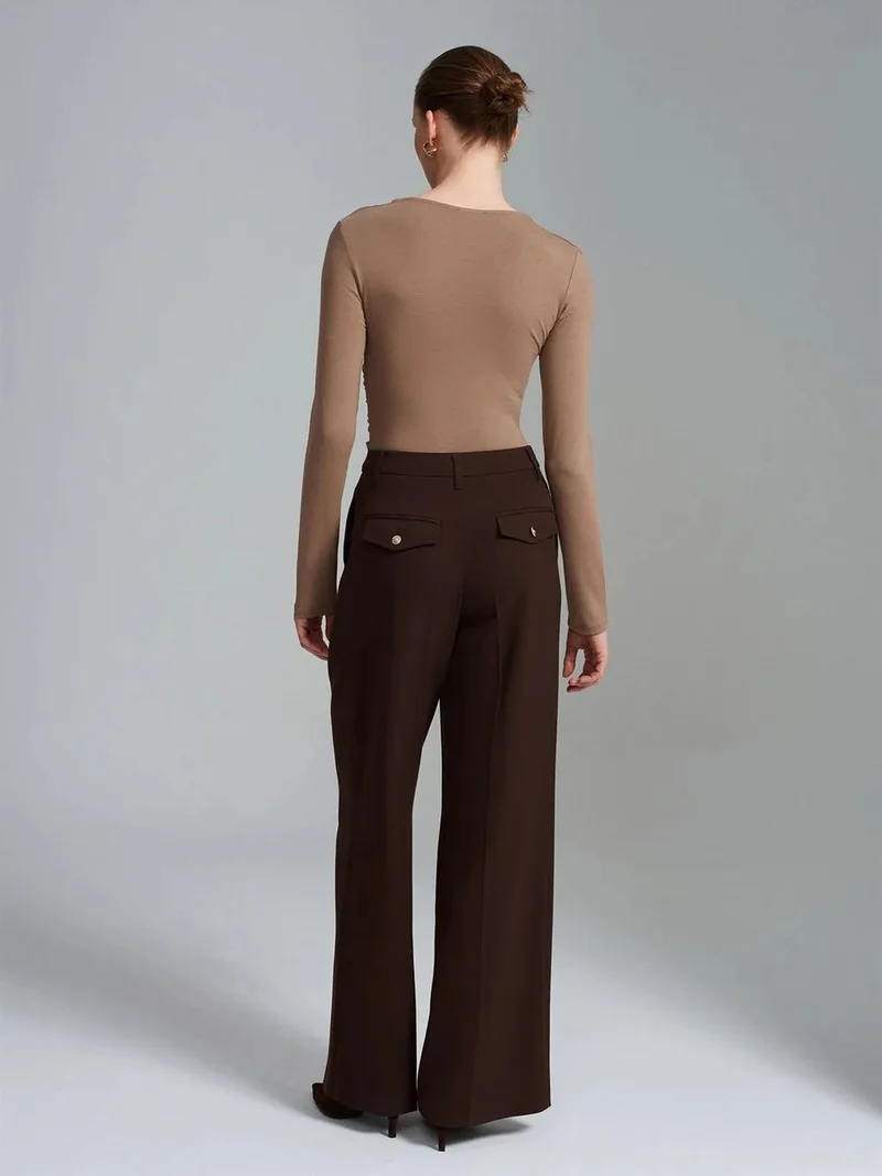 Dilvin Dilvin Women's High-Waist Wide-Leg Crepe Trousers