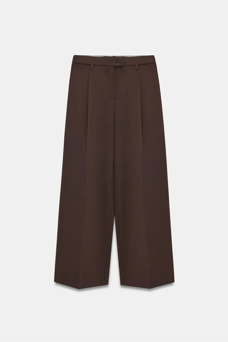 Dilvin Coffee Brown DILVIN Women's High-Waist Wide-Leg Crepe Trousers for Women | Best Price UAE