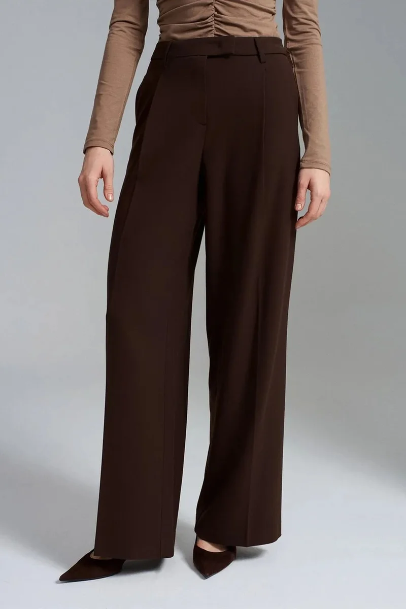 Dilvin Coffee Brown DILVIN Women's High-Waist Wide-Leg Crepe Trousers for Women | Best Price UAE