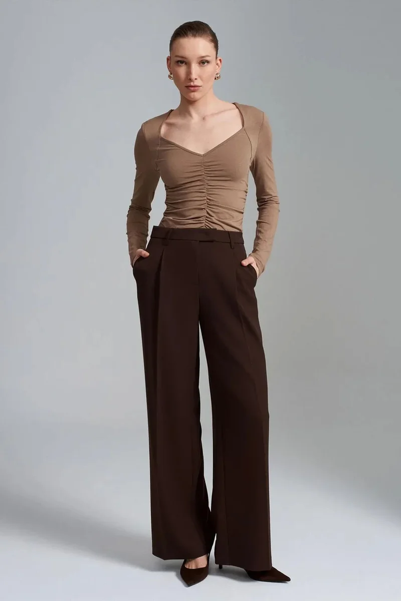 DILVIN Women's High-Waist Wide-Leg Crepe Trousers