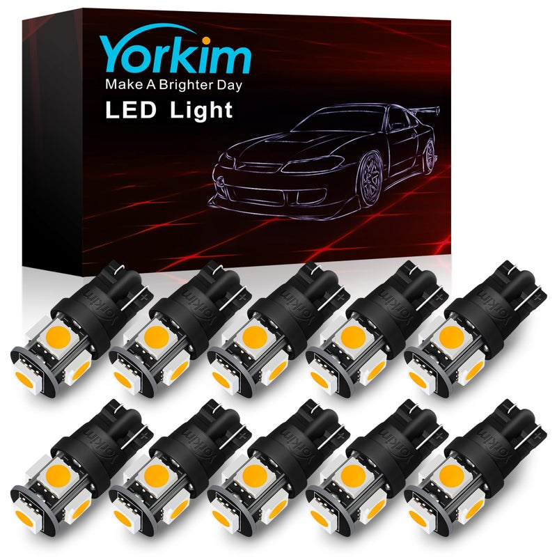مصابيح LED يوركيم 194 دافئة بيضاء فائقة السطوع الجيل الخامس الجديد T10 168 لمصابيح داخلية للسيارة، مصابيح باب، مصابيح قبة، مصابيح خريطة، مصابيح لوحة الترخيص W5W 2825 عبوة من 10