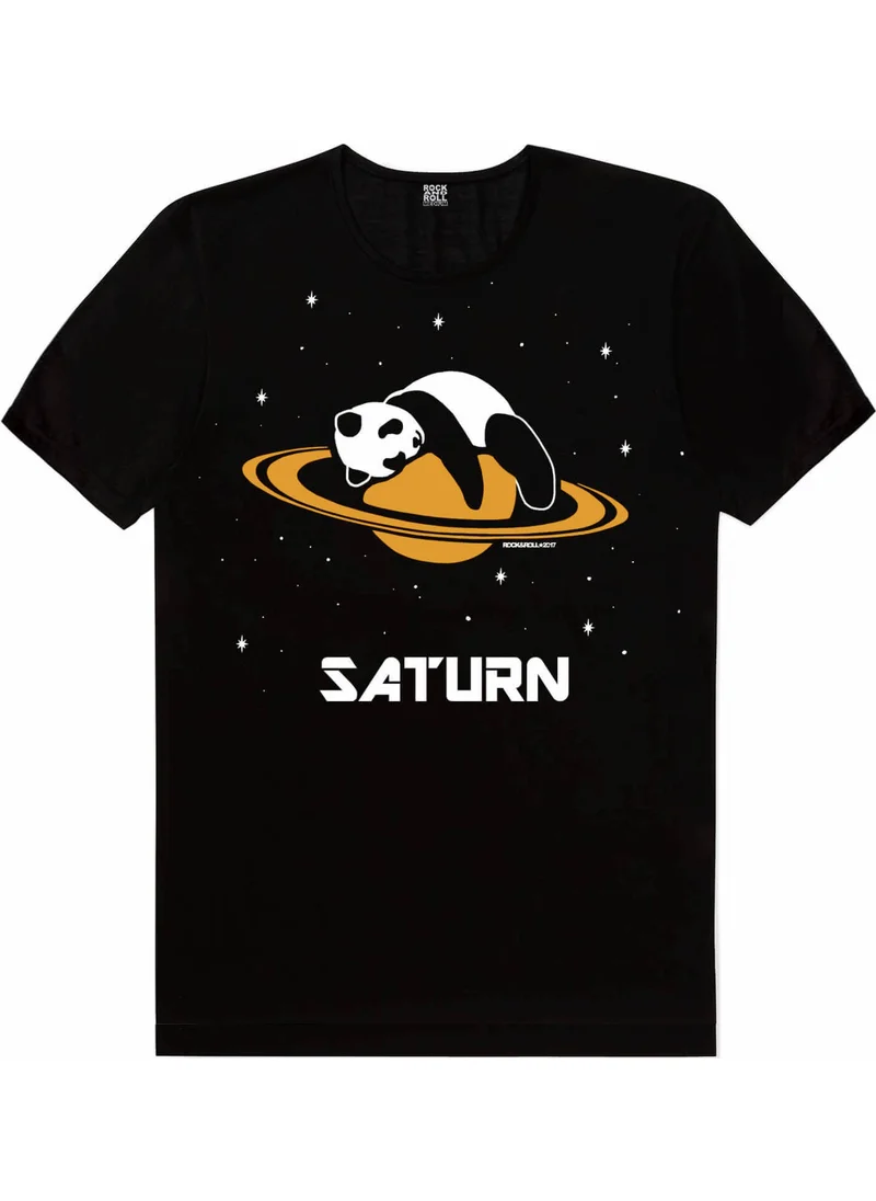 Rock&Roll Saturn Panda Black Short Sleeve T-Shirt