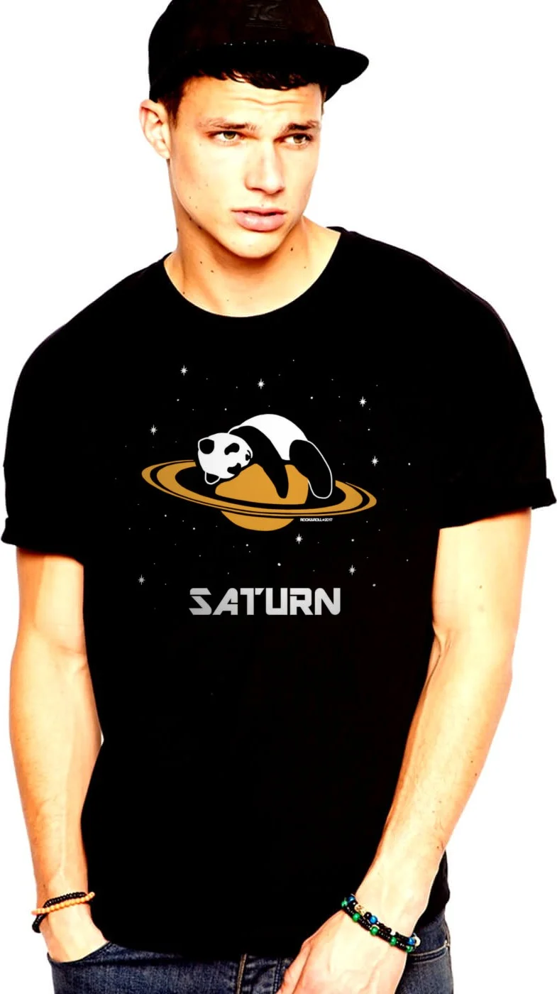 روك اند رول Saturn Panda Black Short Sleeve T-Shirt