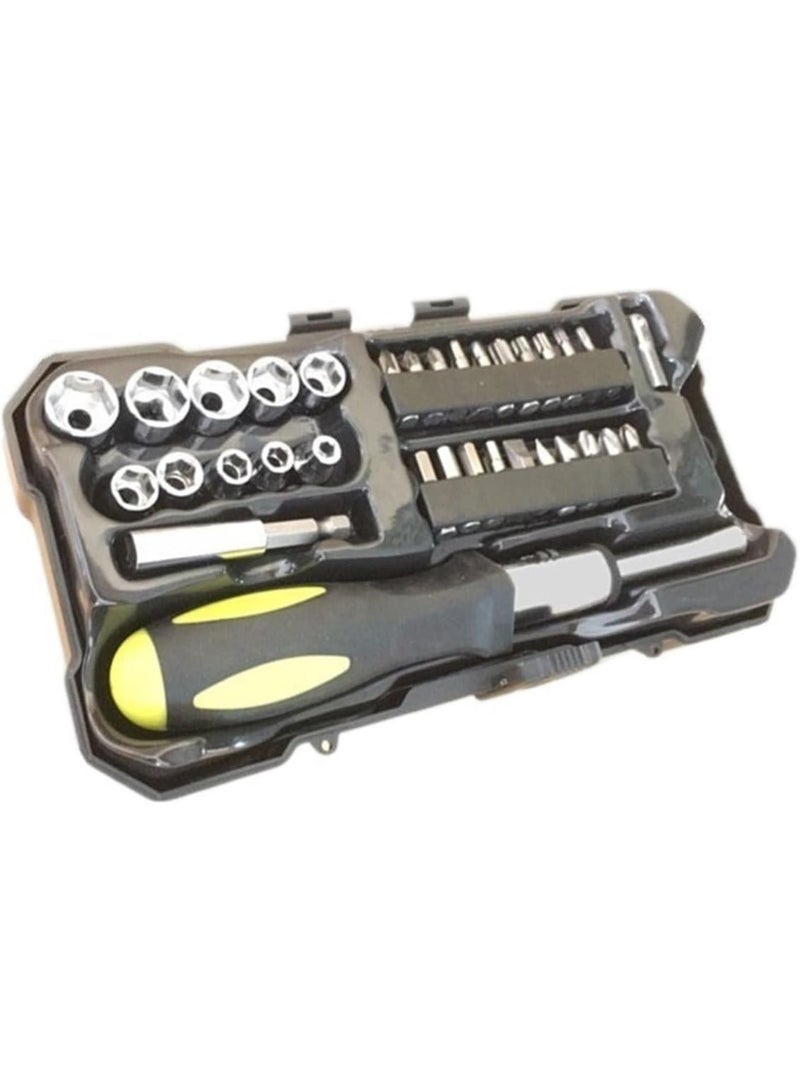 GGOOT 34pcs Hardware Tool Set Manual Tool Automobile Repair and Maintenance Socket Wrench Set 1/4 4.5.6.7.8.9.10.11.12.13mm Socket Sockets  - Image 2