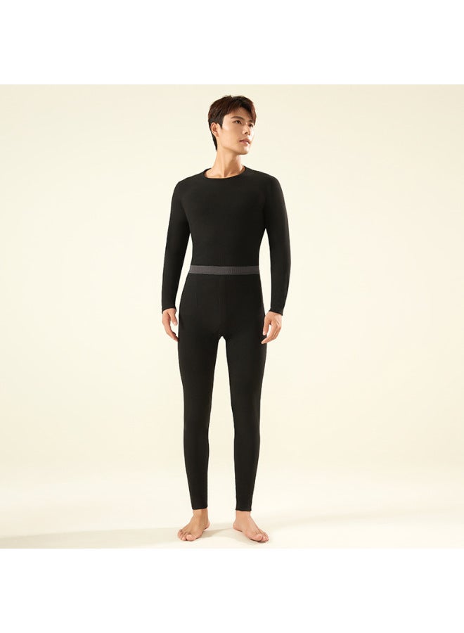Couple's Black Gold Patch Thermal Set Pullover Slim Fit Comfortable Thermal Underwear With Fleece Thickened Autumn Clothes And Pants