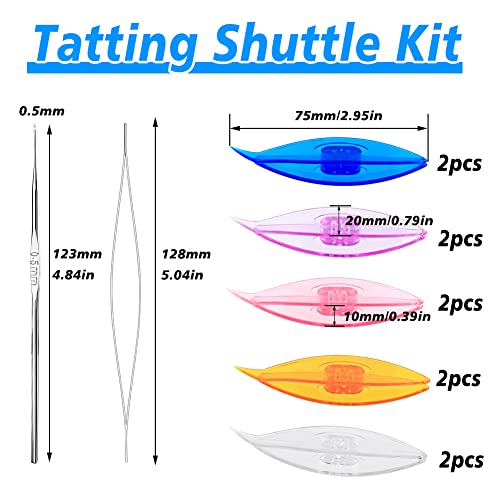 BUTUZE Tatting Shuttle Kit, 10 PCS Plastic Tatting Shuttle with Beading Needles Crochet Hooks Knitting Needles Big Eye Needles Tatting Needles for DIY Hand Lacemaking Craft Tool Weave Yarn Set - Image 2