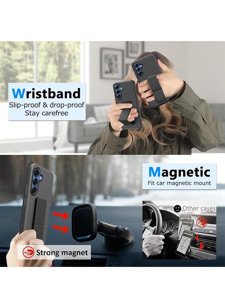 Case Up Compatible with Samsung Galaxy S25 Case with Magnetic Stand & Holder, Premium Silicone Finger Grip Strap Holder Case Car Mount Kickstand Cover- Black - Image 2