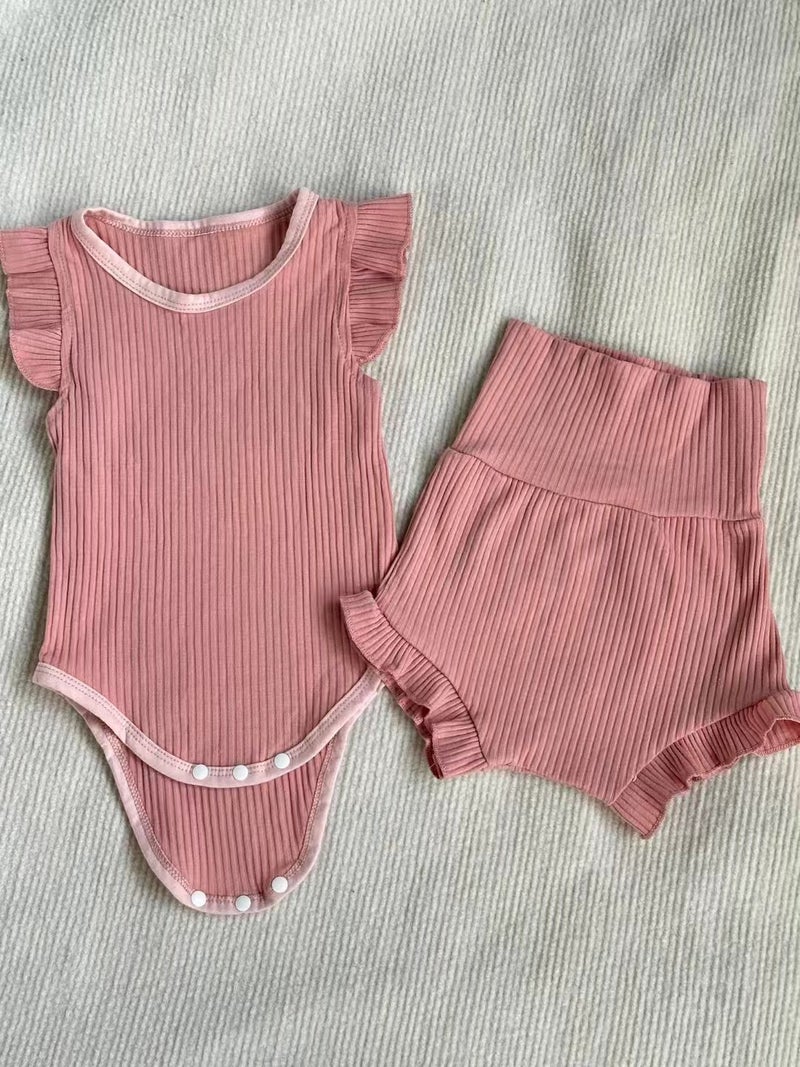 Babys Jumpsuit Solid Color with Ear-cuffed Edge Babys Fat-wrap Suit Summer Sleeveless Round Neck Sleeveless Sleepless Sleepless Sleepless Sleepless Sleepless Sleepless Sleepless Sleepless Sleepless Sleepless Sleepless Sleepless Sleepless Sleepless Sleepless Crewneck Sleepless Sleepless Sleepless Kits for Korean Style Childrens Clothing for Childrens Wear new pink