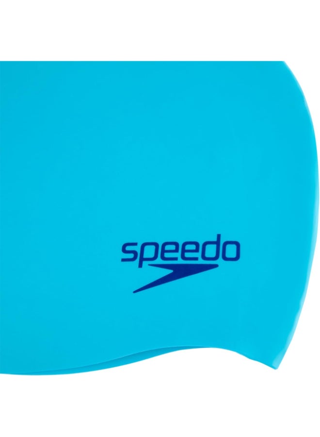 Speedo Plain Moulded Silicone Junior Swim Cap - Blue - Image 1
