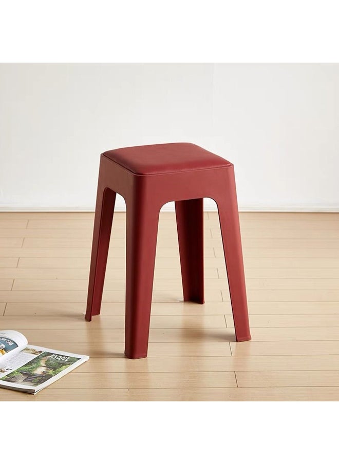 DANUBE HOME Hatem Stool Light Weight Single Backless Chair PP+PU Cushion Material Modern Design 1 Seater Chair For Living Room Dining Room Indoor Furniture L28xW28xH47.5cm -Maroon 