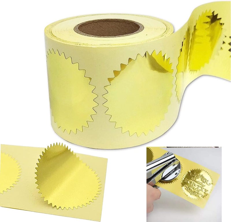 SMARSTICKER 2 Gold Foil Blank Notary Certificate Wafer Medal Seals LabelsEnvelope Package Seals Serrated Edge Color Coding Awards Legal Embossing Stickers 300 per roll
