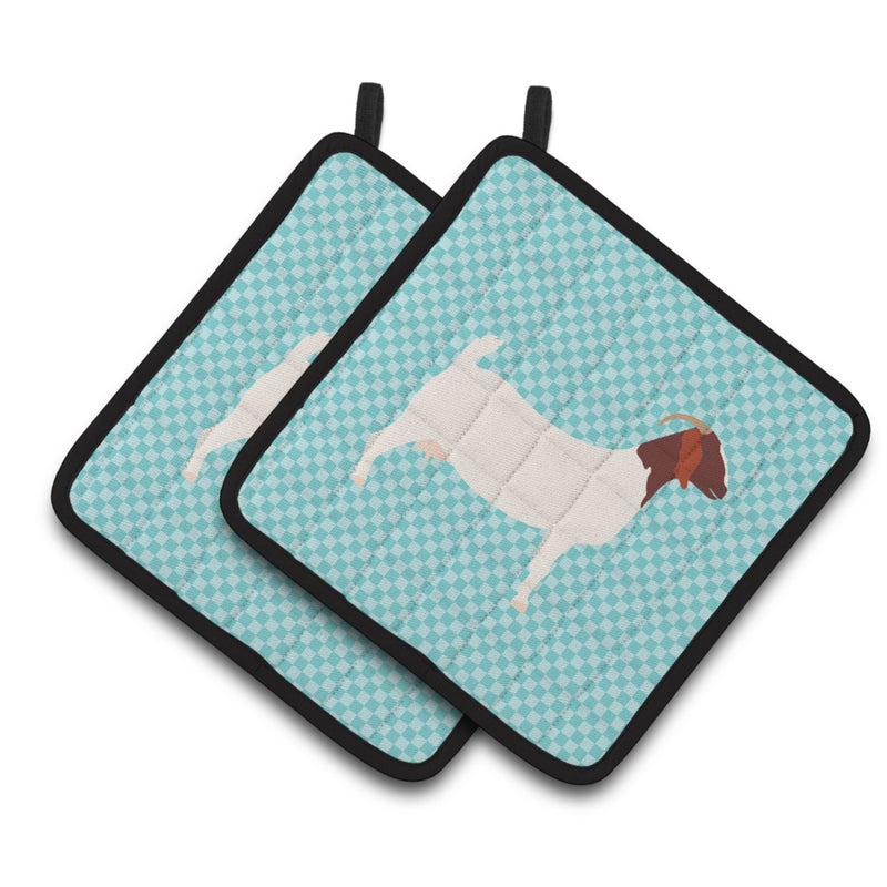 Caroline's Treasures ""Caroline's Treasures Boer Goat Blue Check Decorated Pot Holder  7.5"""" x 7.5"""""" 