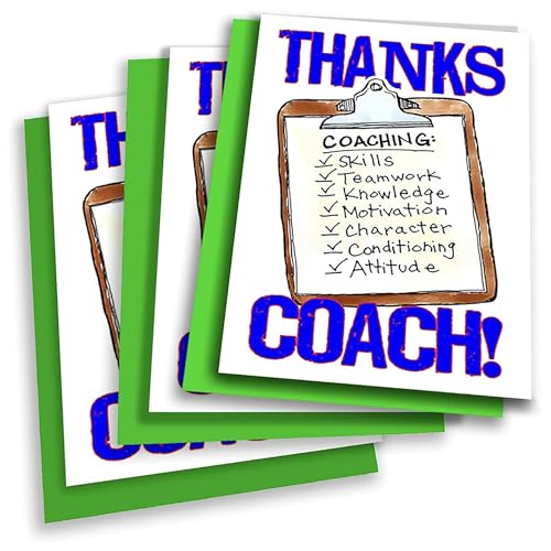 Play Strong 3-Pack ‘THANKS COACH’ Greeting Cards (5x7) – Clipboard Design – Coach Appreciation Cards with Envelopes – Perfect for Banquets, End of Season Gifts, or Team Parties - Image 1