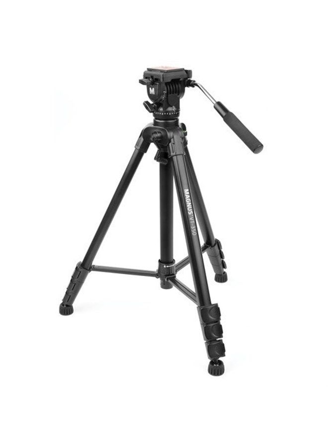 Magnus VT-350, Aluminum Video Tripod System with Fluid Head, Extends to 82”, Max Load 15 lb Mid-Level Spreader, Spiked Feet with Rubber Covers. Plus Quick Release plate, Carry Case with Shoulder Strap