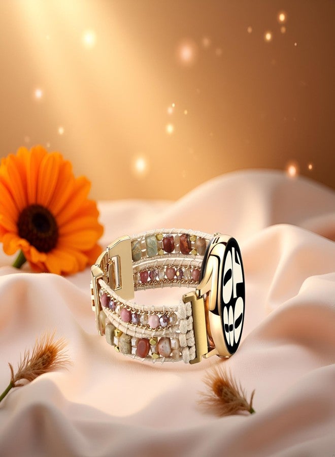 Wingoden Boho 20mm Watch Band Compatible with Samsung Galaxy Watch 7/6/5/5pro/4/4 Classic/3 Band/Active 2 Bands 40mm 41mm 44mm 42mm 46mm, Beaded Bracelet Strap Wrap Watchs Bands for Women Men, Beige - Image 2