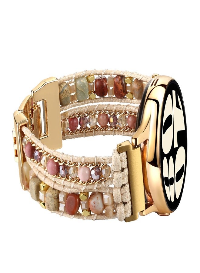 Wingoden Boho 20mm Watch Band Compatible with Samsung Galaxy Watch 7/6/5/5pro/4/4 Classic/3 Band/Active 2 Bands 40mm 41mm 44mm 42mm 46mm, Beaded Bracelet Strap Wrap Watchs Bands for Women Men, Beige - Image 1