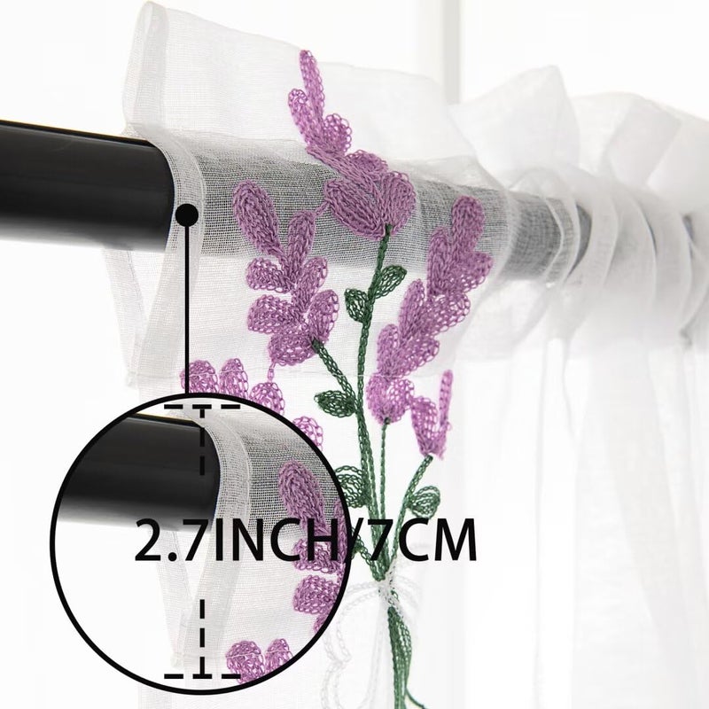 Karseteli Floral Sheer Curtains Embroidered Lavender Patterned Semi-Sheer Curtain 63 Inches Long 2 Panels Rod Pocket Spring Voile Drapes for Living Room, Bedroom(W52 x L63 Inch, White&Purple) - Image 4