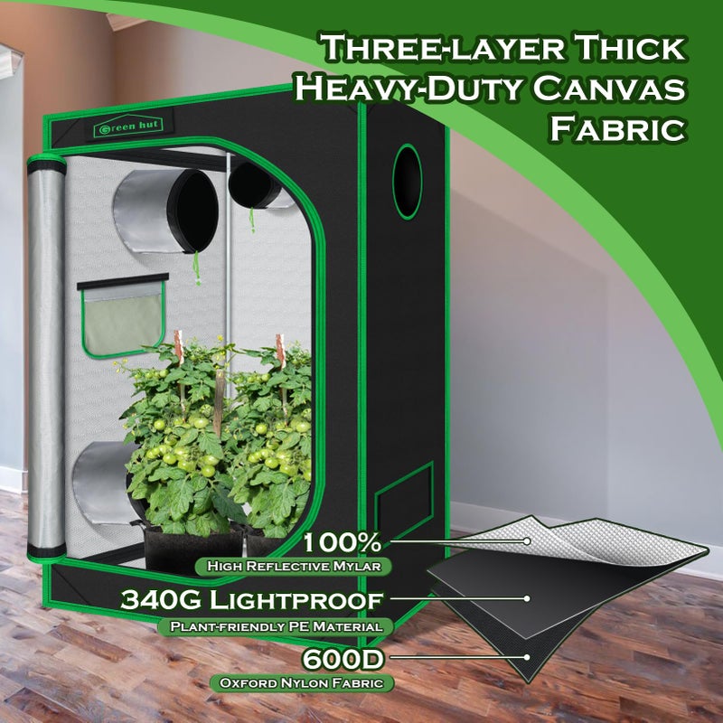 Green Hut Indoor Grow Tent 48"x24"x60" 600D Mylar Hydroponic for Indoor Plant Tent with Observation Window and Removable Floor Tray 4x2 - Image 5