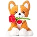 IKASA Corgi Dog Stuffed Animal Plush Toy with Rose Flower for ValentineCute Puppy 11 Soft PlushieGifts for Girlfriend - Image 2