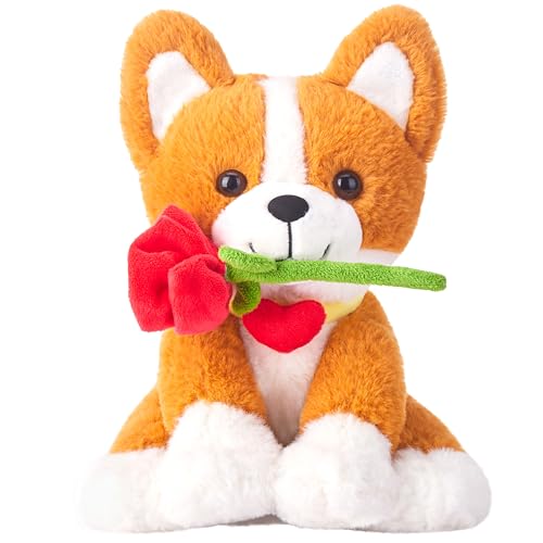 IKASA Corgi Dog Stuffed Animal Plush Toy with Rose Flower for ValentineCute Puppy 11 Soft PlushieGifts for Girlfriend - Image 1