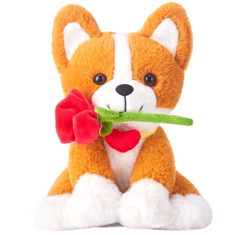 IKASA Corgi Dog Stuffed Animal Plush Toy with Rose Flower for ValentineCute Puppy 11 Soft PlushieGifts for Girlfriend - Image 3