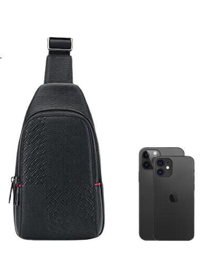 Hongu Chest Bag For Men, Crossbody Chest Bag, Retro Casual Large Capacity Men'S Bag, Top-Grain Leather Shoulder Bag, H5265152 Jet Black, New Year Gift, Birthday Present For Boyfriend, Husband, Lover [Practical And Thoughtful Birthday Gift For Boyfriend, Husband, Lover] - Image 1