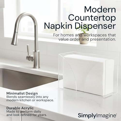 SimplyImagine Countertop Napkins Holder Dispenser - Pack of 1, Clear Acrylic - Space-Saving Organization & Bathroom Accessories - Acrylic & Paper Towel Organizer - Image 2