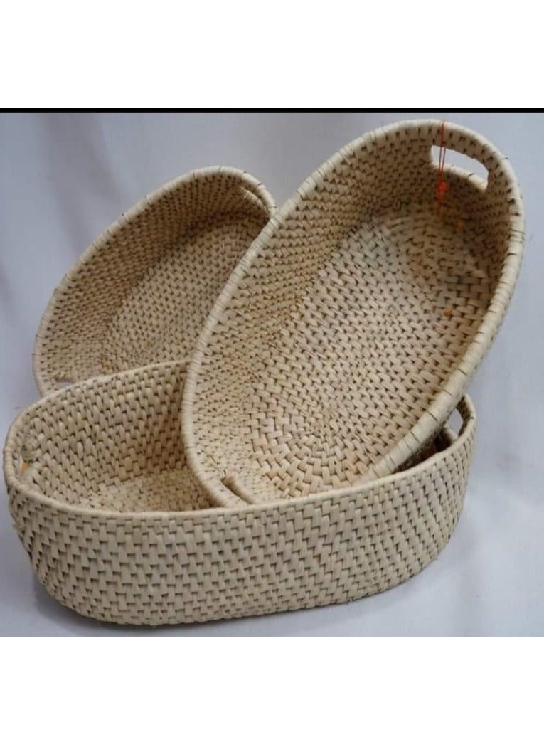 Oval Eco Friendly Baskets Set of 3 for Organizing, Wicker Storage Basket for Fruit, Bread Serving Decorative Gift Baskets Empty, Countertop Baskets for Pantry and Bathroom  - Image 4