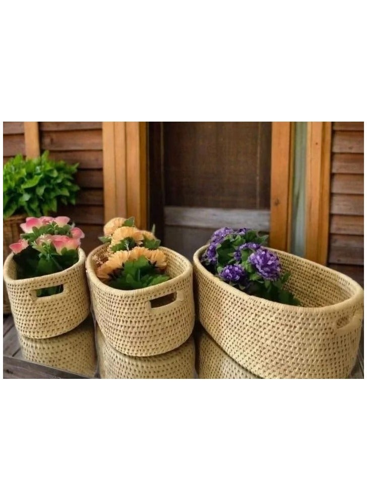 Oval Eco Friendly Baskets Set of 3 for Organizing, Wicker Storage Basket for Fruit, Bread Serving Decorative Gift Baskets Empty, Countertop Baskets for Pantry and Bathroom  - Image 3