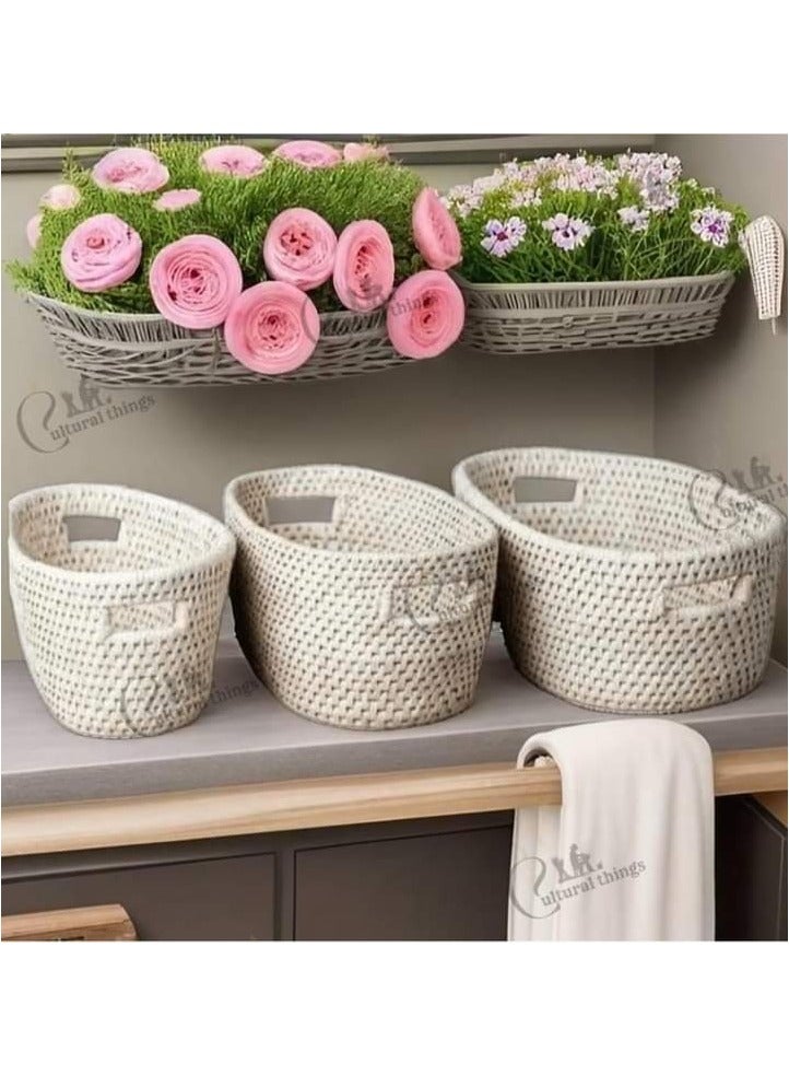 Oval Eco Friendly Baskets Set of 3 for Organizing, Wicker Storage Basket for Fruit, Bread Serving Decorative Gift Baskets Empty, Countertop Baskets for Pantry and Bathroom  - Image 1