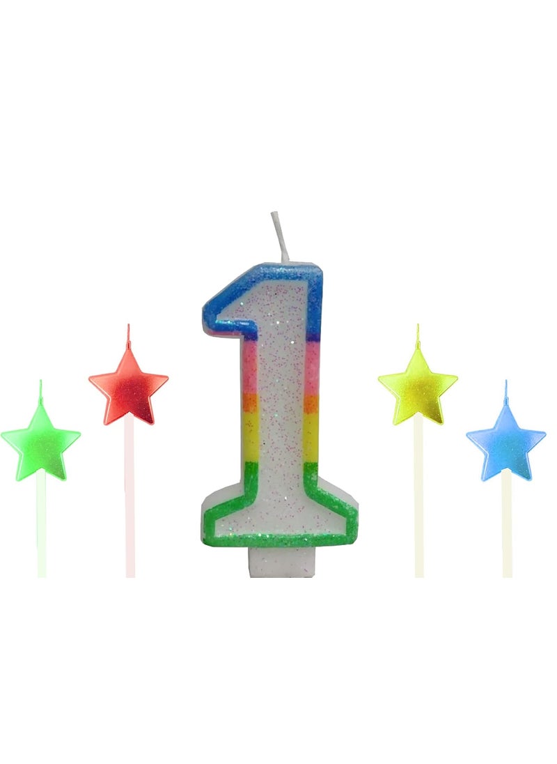 Funcart Funcart 1st Birthday Multicolor Star Cake Topper Candle5pcsPack Birthday Candle for Cake Colorful Rainbow Numeral Candles for BoysGirls Theme Birthday Party Cake Decorations Cake Topper  - Image 1