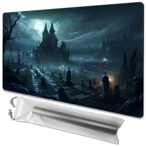 TCGMAT MTG Playmat Size 24x14in Free Storage Bags NonSlip Backing Ideal for Card Game Enthusiasts TCG Playmat A Spooky PlaceNo Deck - Image 1