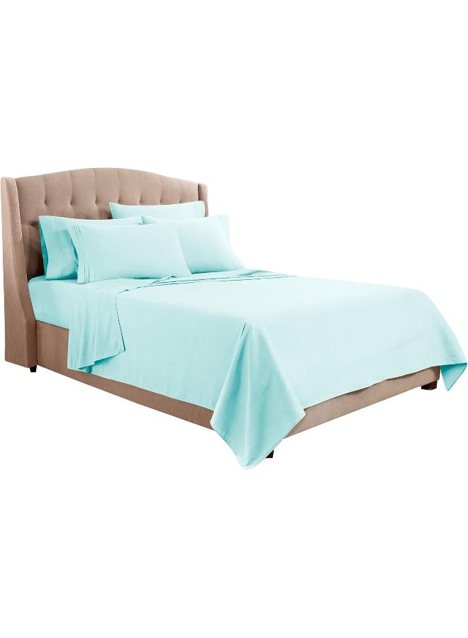 Clara Clark Clara Clark Bed Sheet Set with Extra Set Pillowcases, Premier 1800 Collection, Wrinkle, Fade & Stain Resistant, Flex-Top King Size, Aqua Light Blue  - Image 1