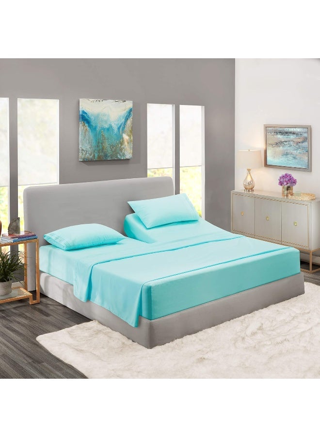 Clara Clark Clara Clark Bed Sheet Set with Extra Set Pillowcases, Premier 1800 Collection, Wrinkle, Fade & Stain Resistant, Flex-Top King Size, Aqua Light Blue  - Image 2