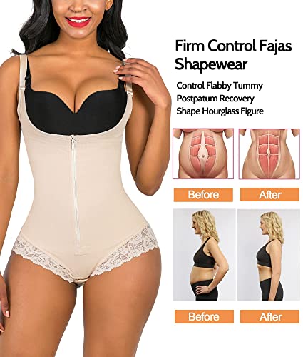 SHAPERX Women's Fajas Colombianas Shapewear Postpartum Tummy Control Body Shaper Butt Lifter Bodysuit,SZ7200-Beige-XL - Image 5