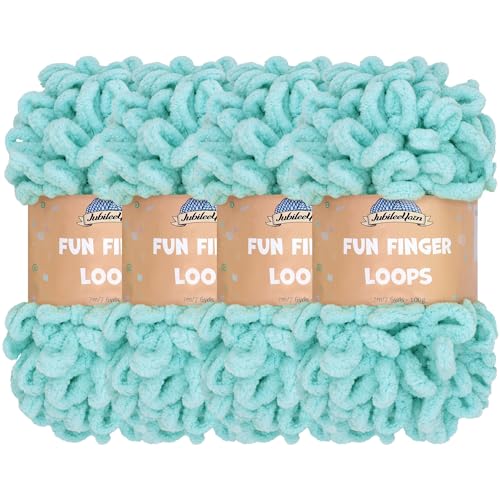 BambooMN JubileeYarn Fun Finger Loops Yarn - 100g/Skein Jumbo Polyester - Blue - 4 Skeins - Image 4