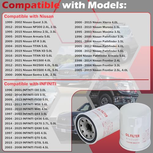 Kefly 15208-9E01A Engine Oil Filters Fits for Nissan Sentra Altima Frontier Pathfinder Maxima Infiniti, with Drain Plug Gasket 11026-JA00A (1 PCS) - Image 2