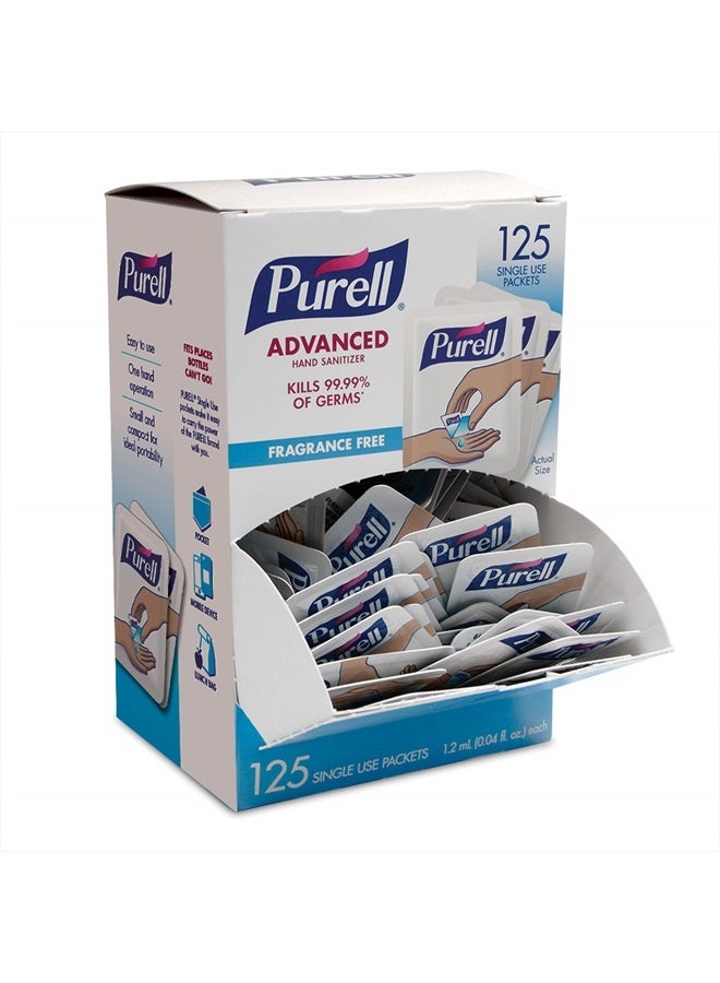 PURELL SINGLES Advanced Hand Sanitizer Gel, Fragrance Free, 125 Count Single-Use Travel-Size Packets, 9620-12-125EC - Image 1