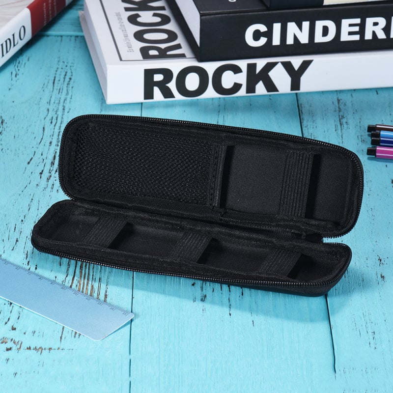 Hard Shell Case: Compact Black With Dot Pattern, Zippered Design, Secure Mesh Pocket & Elastic Strap - Portable Storage Organizer for Fountain Pens, Makeup Brushes, Earphones, USB Cables - Image 4