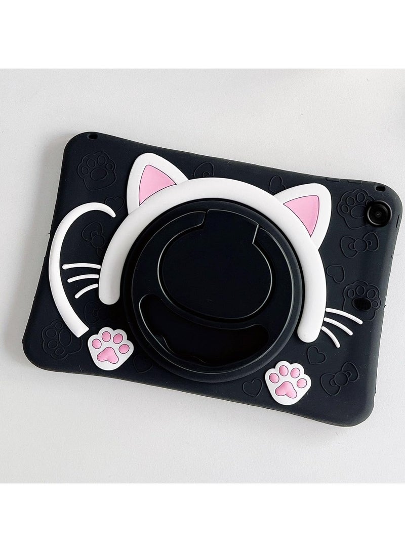 VKL Case Compatible with Samsung Galaxy Tab A9 8.7 Inch 2023 Cover, Cute Cat Kids Case with 360° Rotating Handle Kickstand Shockproof Rugged Heavy Duty Kids Friendly Tablet Cover, Black - Image 2
