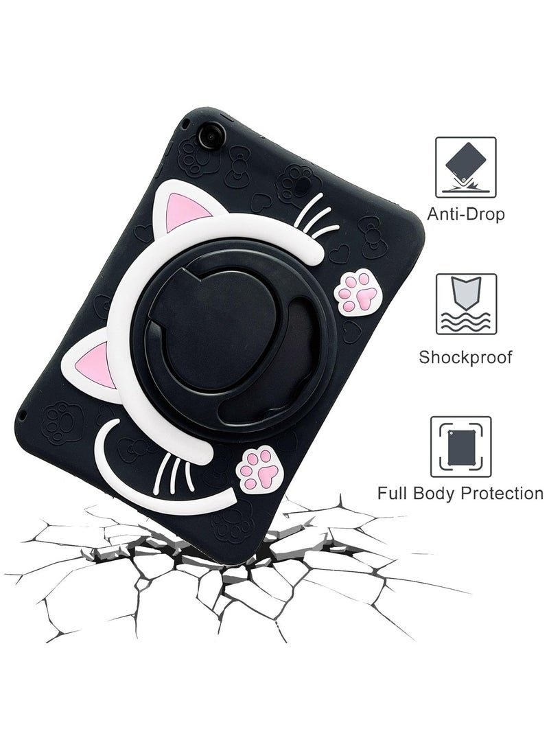 VKL Case Compatible with Samsung Galaxy Tab A9 8.7 Inch 2023 Cover, Cute Cat Kids Case with 360° Rotating Handle Kickstand Shockproof Rugged Heavy Duty Kids Friendly Tablet Cover, Black - Image 3