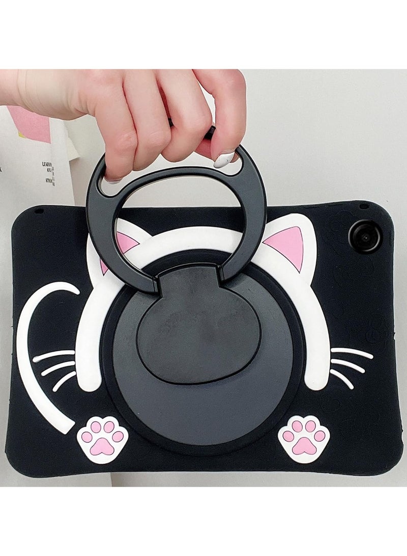 VKL Case Compatible with Samsung Galaxy Tab A9 8.7 Inch 2023 Cover, Cute Cat Kids Case with 360° Rotating Handle Kickstand Shockproof Rugged Heavy Duty Kids Friendly Tablet Cover, Black - Image 4