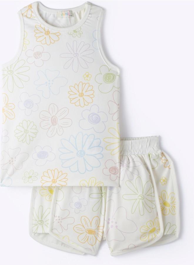 جون طقم رياضي بحمالات للبنات - يونيو - لون إكرو - Image 1