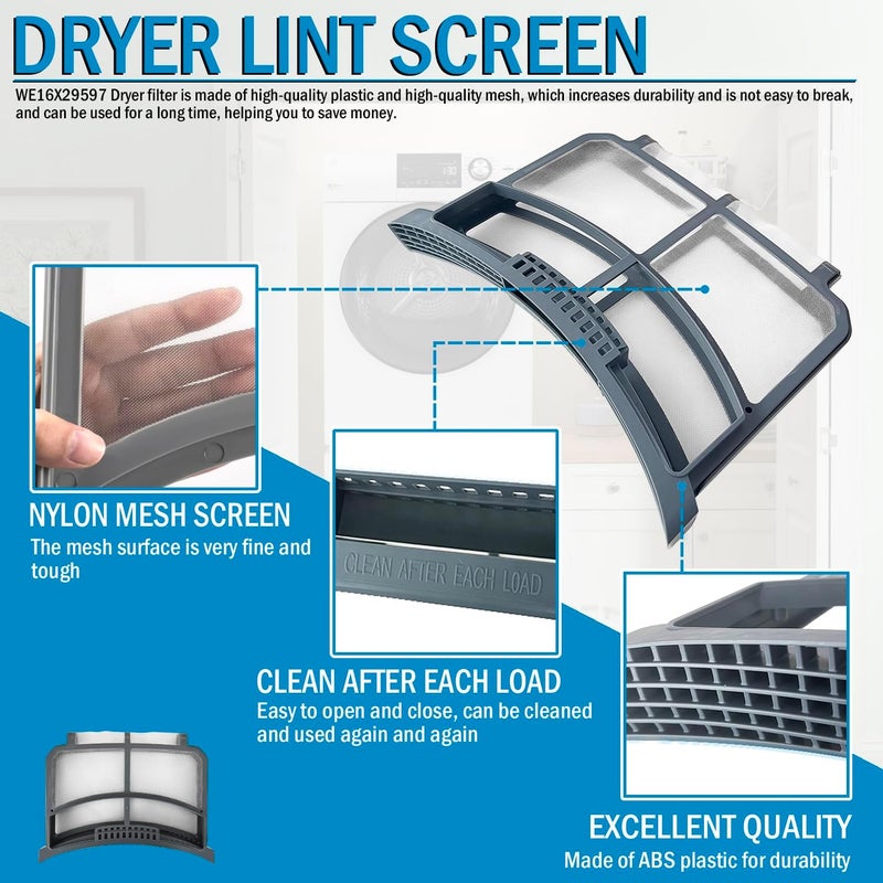 Qagea Dryer Lint Filter Trap Screen Fit for GE Clothes Dryer, Dryer Lint Strainer Replaces WE16X32537 WE16X29597 AP7205579 - Image 4
