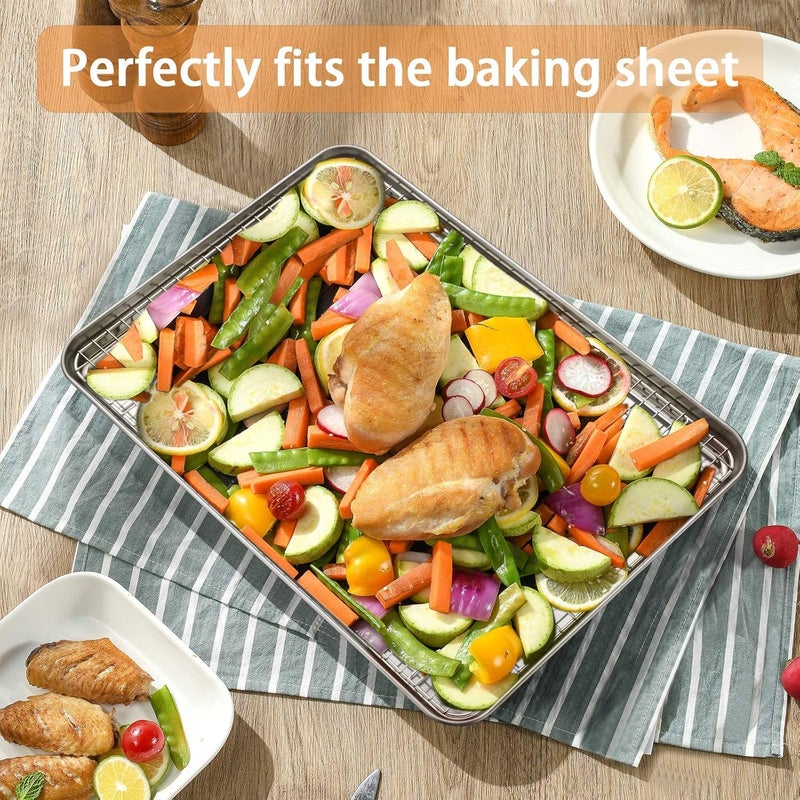 Estmoon Baking Sheet with Cooling Rack Set, Set of 4 [2 Sheets+2 Racks], Size 16x12x1 Inch, Stainless Steel Cookie Sheet for Baking Use, Baking Pan Non Toxic &Heavy Duty, Oven & Dishwasher Safe - Image 4