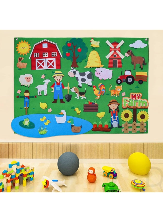 Farm Animals Felt Story Board Set,Preschool Farmhouse Themed Early Learning Storytelling Flannel Board,Barnyard Domestic Livestock Interactive Play Kit,Thicker Felt Board - Image 5