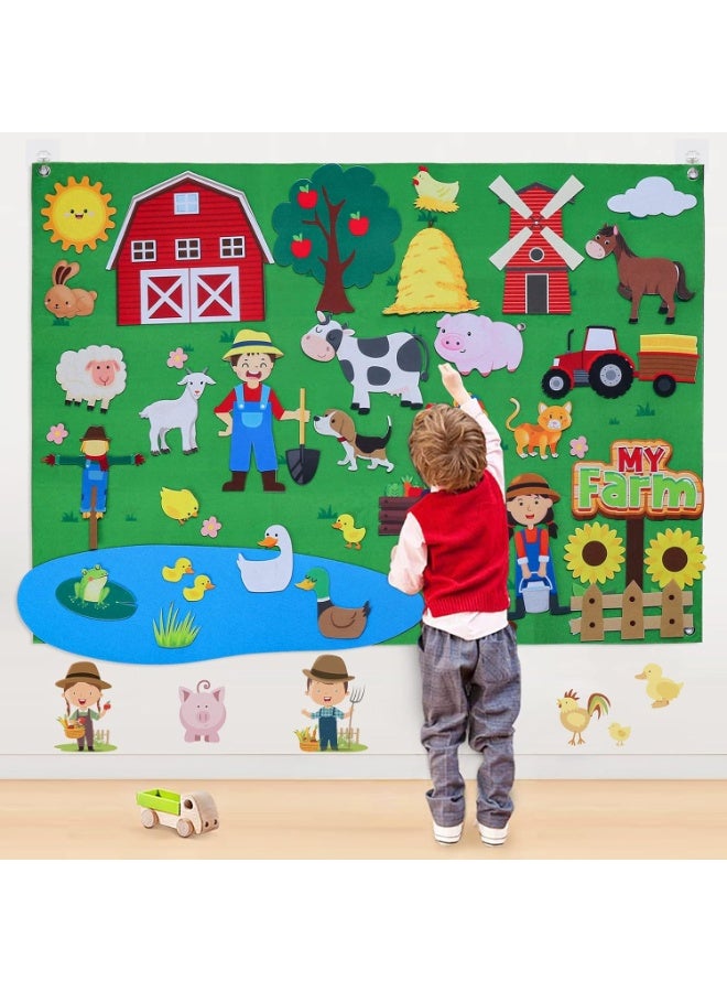 Farm Animals Felt Story Board Set,Preschool Farmhouse Themed Early Learning Storytelling Flannel Board,Barnyard Domestic Livestock Interactive Play Kit,Thicker Felt Board - Image 1